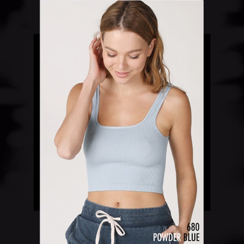 New Baby Blue Ribbed Square neck Crop Top
